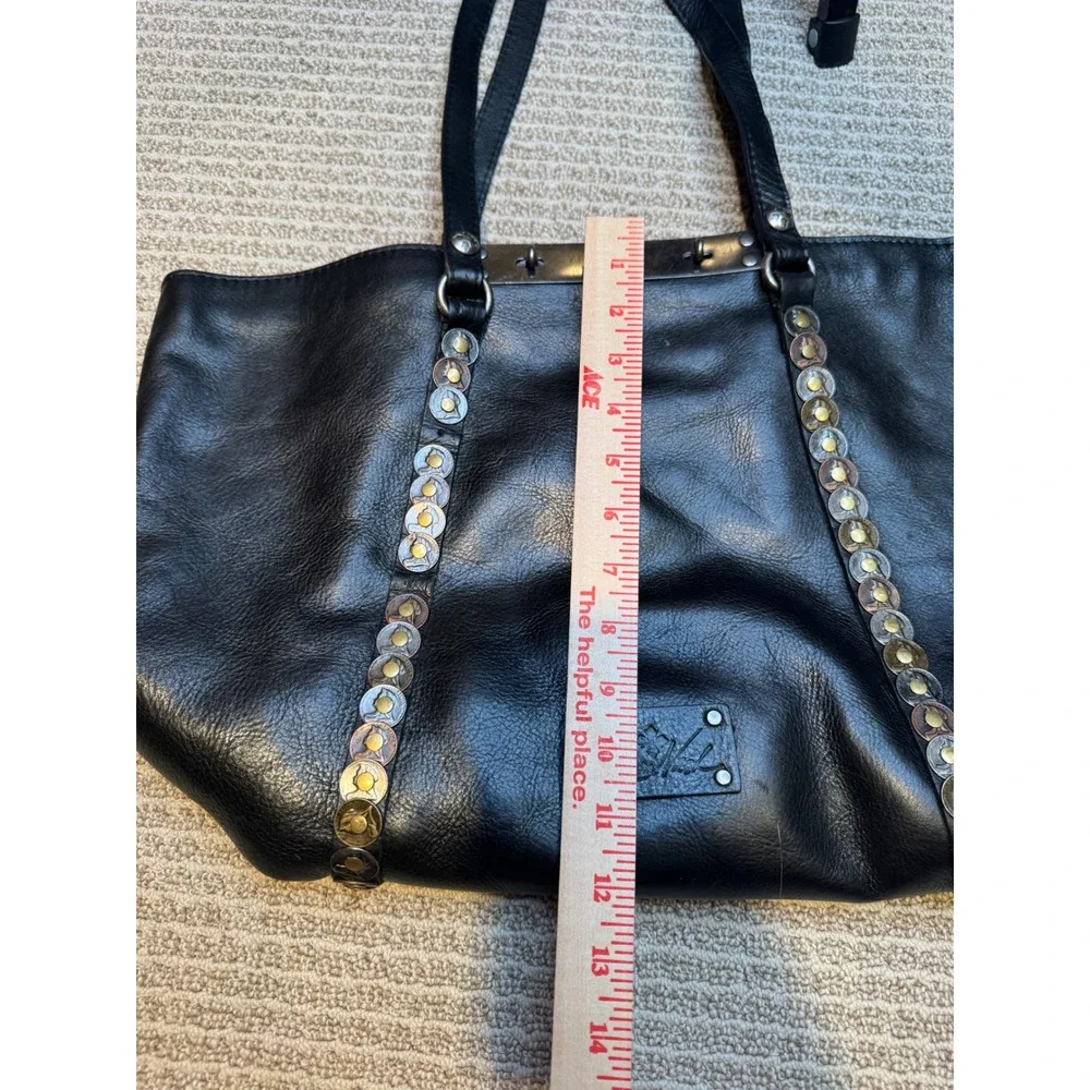 Patricia‎ Nash Black Leather Coin Embellished Tote Bag Boho Shoulder Bag Large